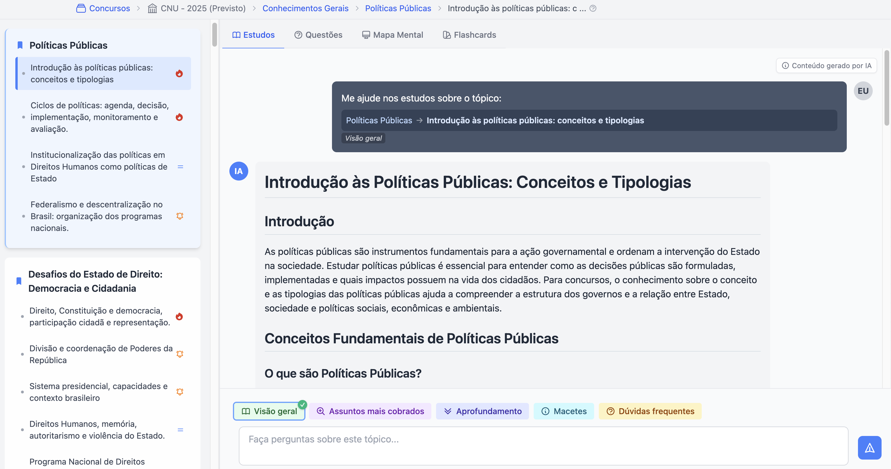 Visão geral da preparação para o CNU no Estude Smart
