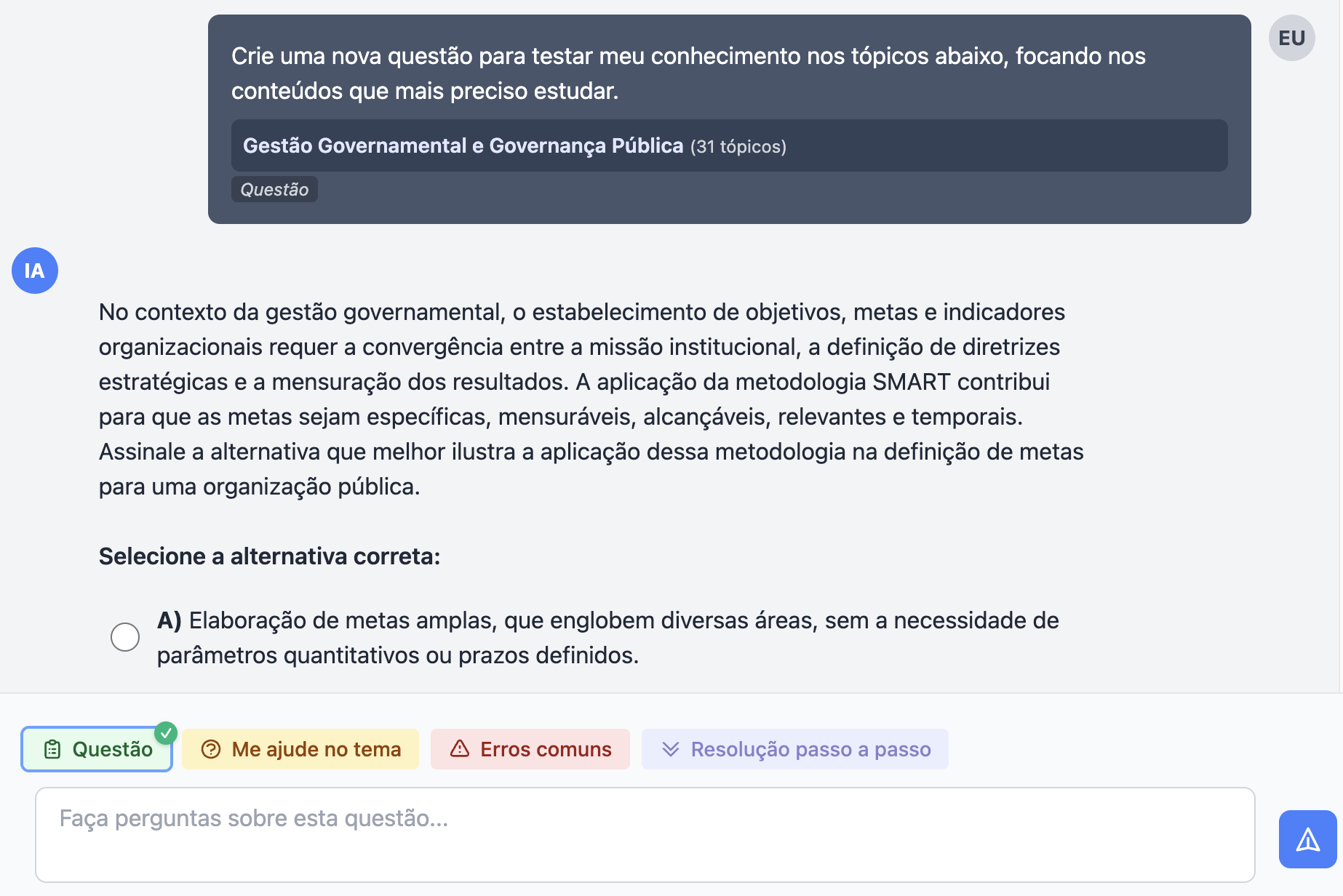 Tela com questão estilo CNU no Estude Smart